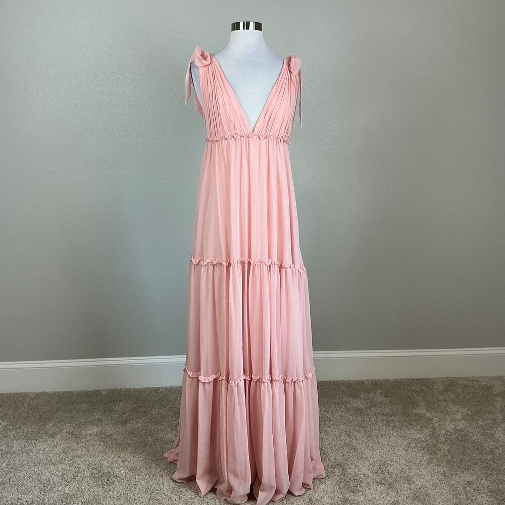 Mac Duggal 70188 Pink Maxi Dress Ruffled Chiffon Sleeveless V-Neck Gown Size 4 - Picture 2 of 12